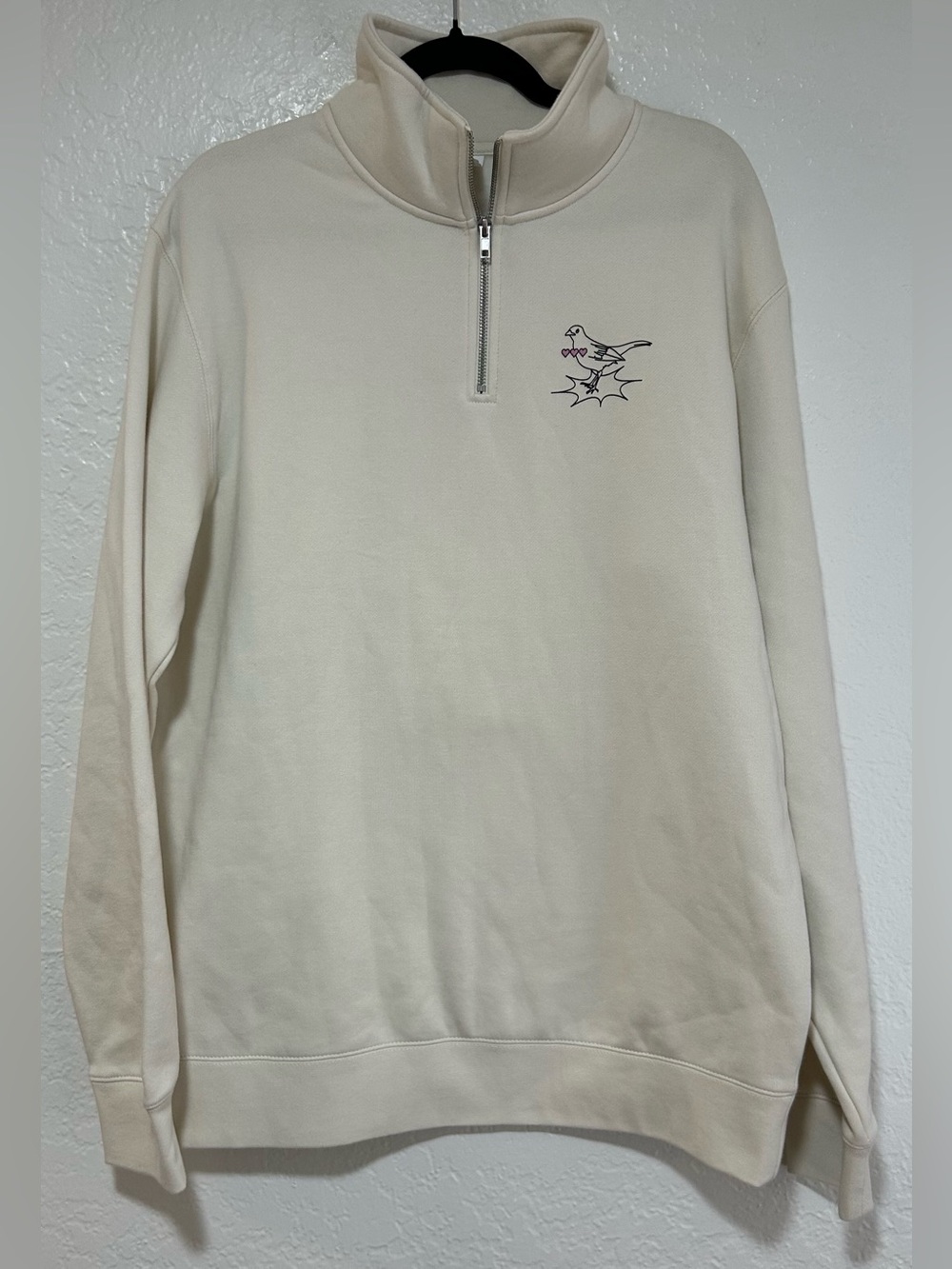 AS Colour Women's Half-Zip Sweatshirt in Cream with Blackbird Graphic